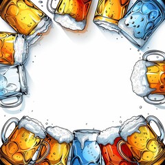 Oktoberfest with beer in glass in isolated white background, banner background for oktoberfest party festival isolated white background