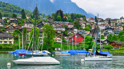  Beautiful harbor city Spiez is a small town on Lake Thun. Located on the southern coast, just 18 km from Interlaken.