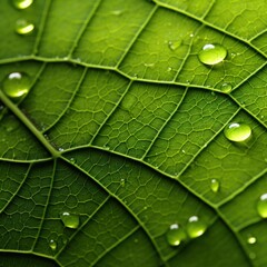 Obraz premium a close up of a leaf with water droplets