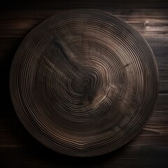 a circular wood cut with rings on a wood surface