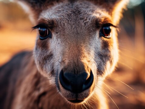 a close up of a kangaroo's face