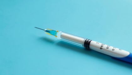 Fototapeta premium A blue and white syringe on a blue background