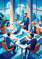 Business, finance and marketing , working businessmen, people in a meeting at the table, teamwork, making a deal and men at the computer.Business meeting: businessmen at the table.Teamwork