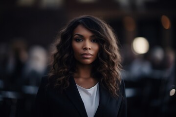 Obraz premium a woman with long brown hair wearing a black suit
