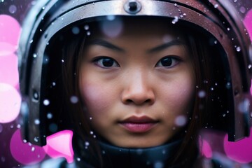 a woman wearing a helmet
