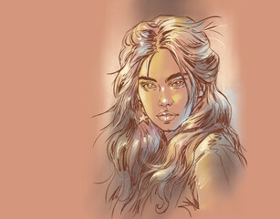 portrait of a girl digital art for illustration card decoration