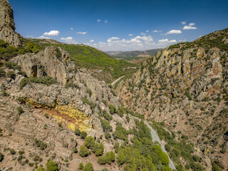 Aerial view of the Despeñaperros gorge and the roads that cross the strait (Jaén, Andalusia, Spain)