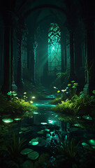 green forest in the night