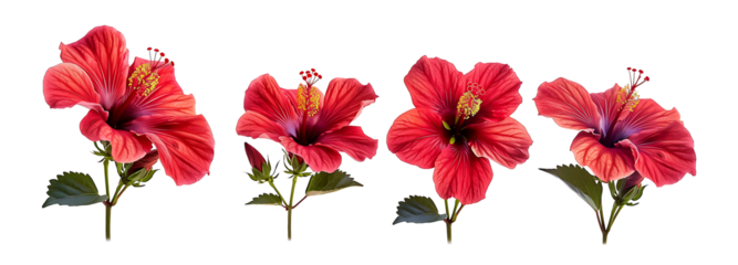 Set of tropical red hibiscus flowers