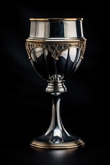 a silver goblet with gold trim