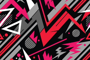 Abstract seamless grunge pattern. Urban art texture with neon lines, triangles, chaotic brush strokes, ink elements. Colorful graffiti vector background