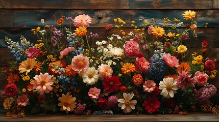 Fototapeta na wymiar Visualize a bouquet of late summer flowers, such as asters and goldenrods, set against an antique tapestry featuring classical pastoral scenes