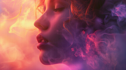 smoke background with woman
