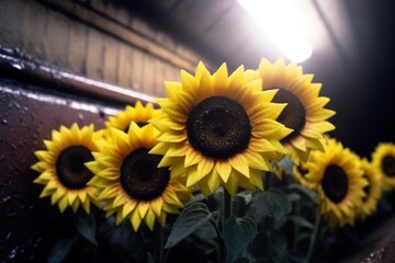 a group of sunflowers in a row