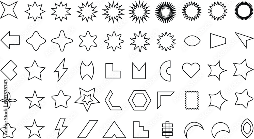Poster abstract geometric 50 stroke outline shape graphic elements vector illustration.