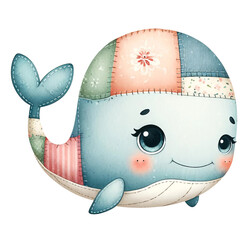 A cute blue whale with a pink and white patch on its head