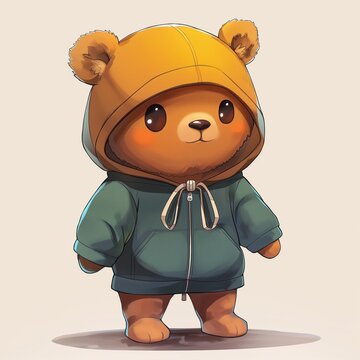 Una interesante imagen de un osito tierno que viste una sudadera para la lluvia