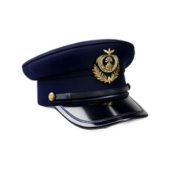 Midnight blue naval officer cap with insignia on a transparent background, PNG Format
