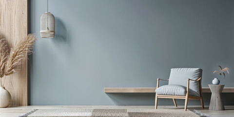 Refined minimalist interiors composition in serene colors. Copyspace for text and minimal furniture.