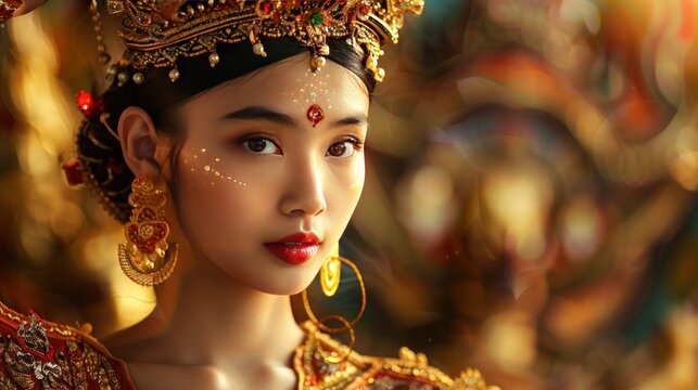 Woman with traditional cultural clothing and beautiful regional cultural makeup AI generated image