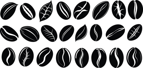 Coffee bean silhouette bundle. Coffee beans silhouette clipart vector illustrations