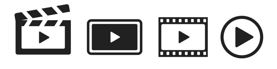 Cinema play video icon set. Flat vector illustration isolated on white background.