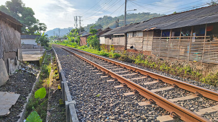 Railway tracks in the countryside in the morning.