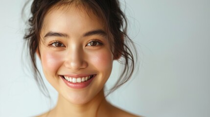 Fototapeta premium A woman with a smile on her face and her hair in a bun