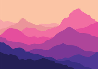 Landscape with mountains panorama. Vector illustration in flat style.