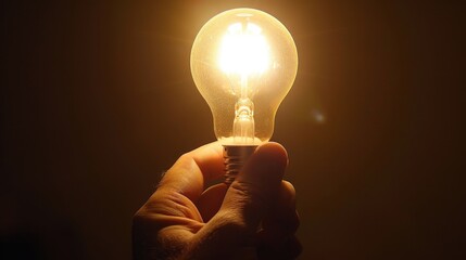The warm glow of a light bulb held firmly in a hand against a dark background symbolizes the birth of an idea.
