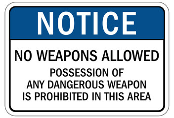 No weapon sign possession of any dangerous weapon is prohibited in this area