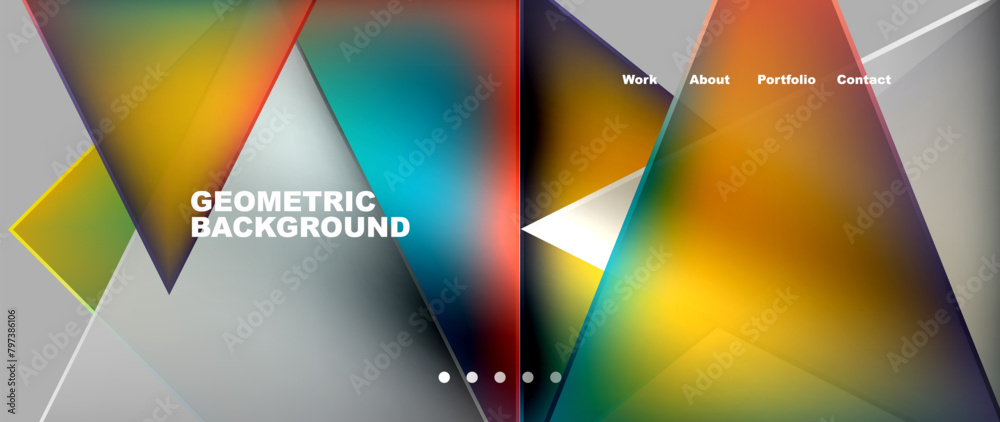 Aufkleber A vibrant geometric background featuring colorful triangles on a gray backdrop, creating a visually appealing contrast of colorfulness and shapes like triangles and rectangles