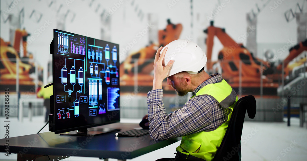Fototapete unhappy engineer operator using scada system