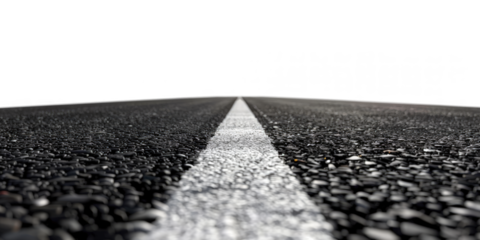 outdoor asphalt route path with white line on transparent background