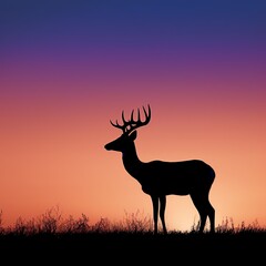 Vertical composition focusing on the elegant silhouette of a single deer with its tail highlighted against the fading light of twilight, this ratio emphasizes the verticality 