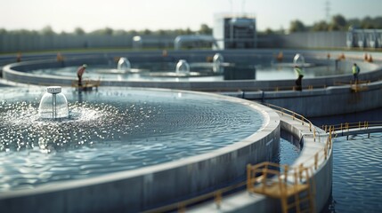 A group of people are working on a water treatment plant - obrazy, fototapety, plakaty