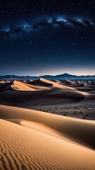 Naklejka premium Nightfall Oasis Empty Desert Landscape with Navy Starry Sky