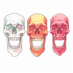 Three skulls with different colors