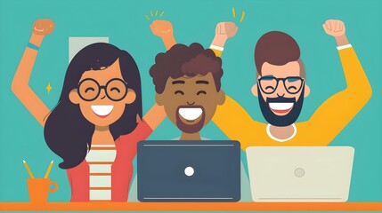 HAPPY PEOPLE AT WORK CONCEPT ILLUSTRATION.