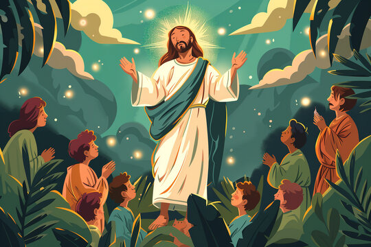 Ascension of Jesus flat illustration