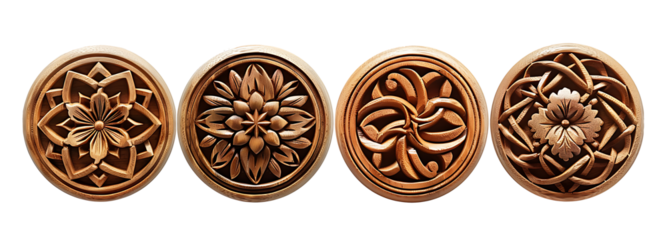 Beautiful woodwork set with round handmade Celtic wood carvings.