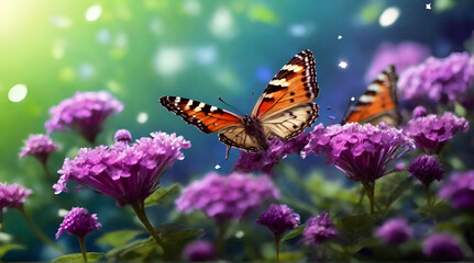 butterfly on flower Monarch butterfly feeding on purple aster flower in summer floral background. Monarch butterflies in autumn blooming asters.Generative.Ai