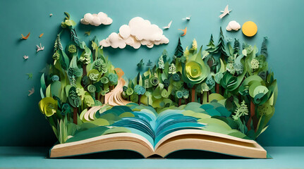 book with flowers Illustration of a magical book that contains fantastic stories.Generative.Ai