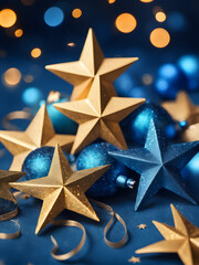 Abstract background composed of blue and gold stars, festive celebration background, blue and gold tones, Christmas and New Year celebrations