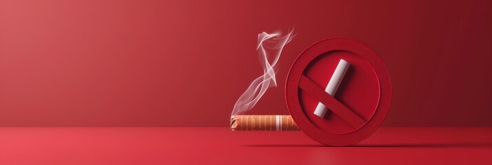 No Smoking Sign Isolated. 3d rendering. with copy space. world no tobacco day background concept - obrazy, fototapety, plakaty