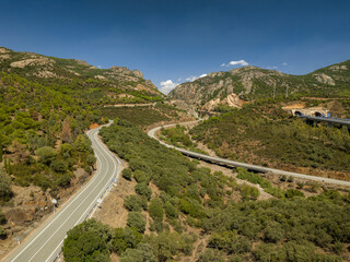 Fototapeta premium Aerial view of the Despeñaperros gorge and the roads that cross the strait (Jaén, Andalusia, Spain)