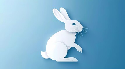 Paper cut Rabbit icon isolated on blue background. Paper art style. Vector Illustration - obrazy, fototapety, plakaty
