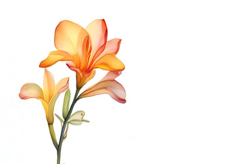 Watercolor   bright orange  lily It reveals delicate petals on a white background.