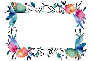 Vibrant tropical flower frame Filled with colorful flowers and lush green leaves on a white background. - obrazy, fototapety, plakaty