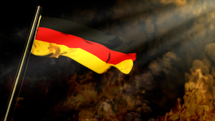 bokeh Germany flag on smoke with sun rays bg - problem concept - abstract 3D rendering